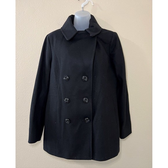 London Fog Jackets & Blazers - Womens London Fog Double-Breasted Lined Black Wool Blend Pea Coat Size S
